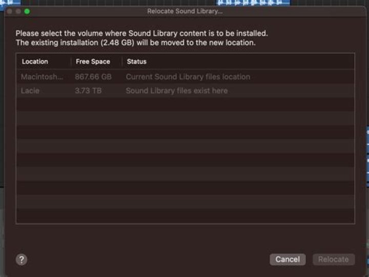 Can't relocate logic sound library?