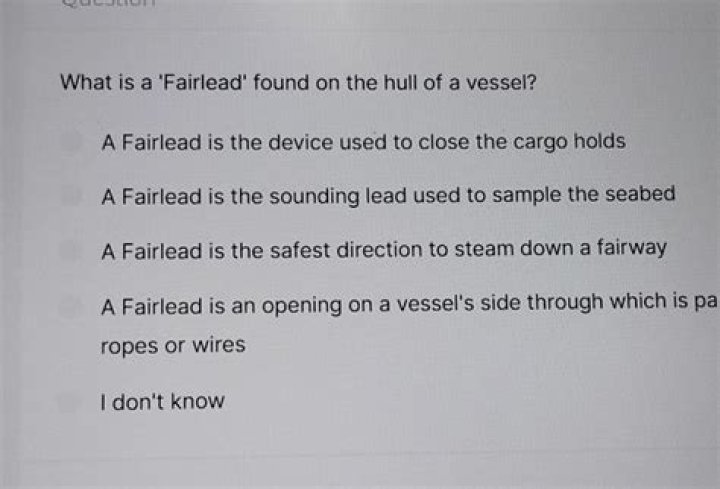 What is a 'fairlead' found on the hull of a vessel?