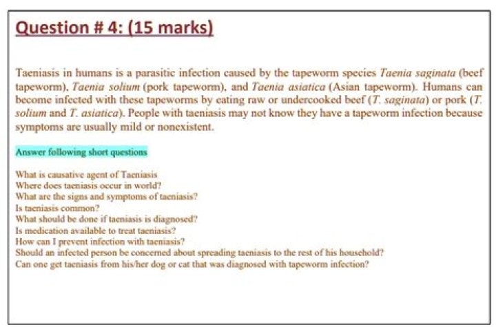 What is the causative agent of taeniasis?