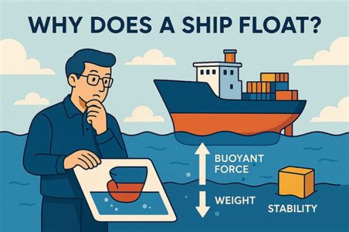 Why does a ship remain afloat on water?